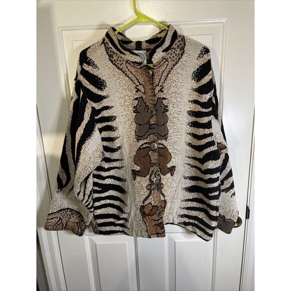 Vtg Women’s Sugar Street Weavers Safari Animals Cardigan Sweater Art To Wear - Picture 1 of 8
